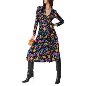 KITRI Stephanie Floral Polka Dot Wrap Midi Dress